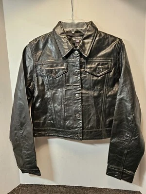 Chaqueta de cuero negra vintage NOS Polo Jeans Company Ralph Lauren para mujer talla L Foto 1 de 4