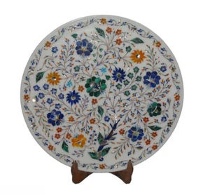 15" Marble Plate Semi Precious Stone Pietra Dura Art Handmade Craft  - Picture 1 of 1