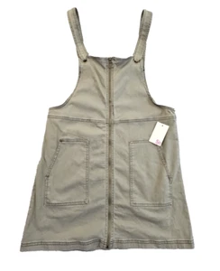 SO Overall Pinafore Dress Size Large Zip Front Army Green Jumper Pockets NWT - Picture 1 of 12