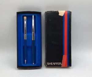 Juego de caja de bolígrafos y lápices mecánicos Sheaffer vintage azul y plateado - Imagen 1 de 2