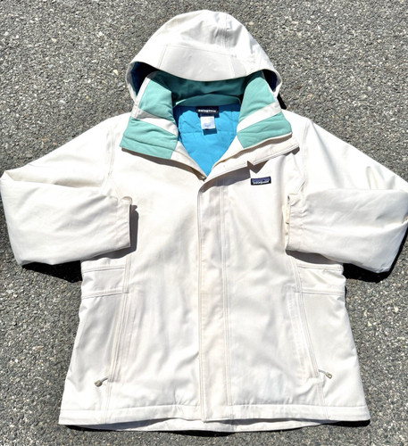 OFF WHITE Giacca donna Patagonia sci snowboard isolata snowbelle taglia XL bianco sporco blu