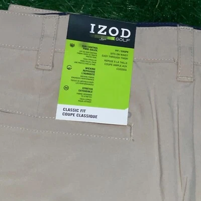 Nuevos Pantalones Cortos de Golf IZOD Para Hombres Calce Clásico Caqui Frente Plano Talla 38 Foto 1 de 4