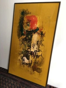 1970s HOI LEBADANG WILD HORSES LITHOGRAPH EQUESTRIAN ABSTRACT S/N MODERNIST PONY - Picture 1 of 12