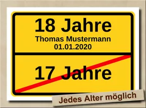 Ortsschild zum 18. Geburtstag Volljährig Fest Bild Geschenk Geschenkidee - Bild 1 von 1