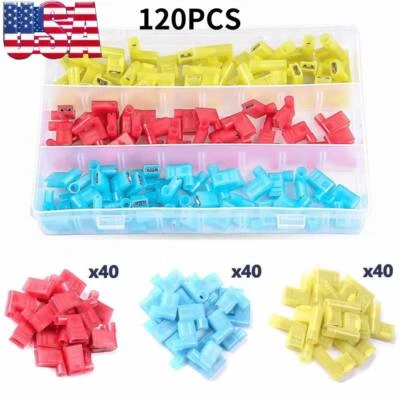 120PCS Nylon Flag Spade Crimp Terminals Quick Disconnect Wire Connector 22-10AWG - Image 1 of 4