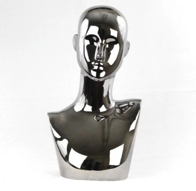 DISPLAYIMPORTER MN-442-gm Chrome Gunmetal Gray Black Female Abstract Mannequin Head Pierced Ears
