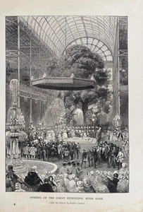 Impresión antigua de 1886; inauguración de la gran exposición en 1851, Hyde Park, Londres - Imagen 1 de 2