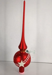 Inge Glas Red Jolly Stars Christmas Finial German Glass Tree Topper 11 Inch - Picture 1 of 7