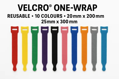 VELCRO® One Wrap Cable Ties Reusable Hook & Loop Straps – 10 Colours – Multi-Buy - Image 1 of 4