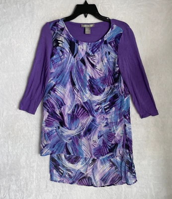 Kate & Mallory Womans Tunic Top Purple Small Geometric Long Sleeve Round Neck - Image 1 of 4