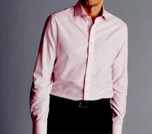 New Resort Collection Performance Slim Dress Shirt Pink White Check Large 16.5” - Picture 1 of 11