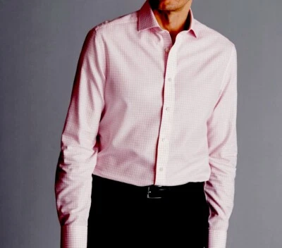 "Nueva Camisa de Vestir Resort Collection Performance Ajustada Rosa Blanco Cuadros Grande 16.5""" Foto 1 de 4