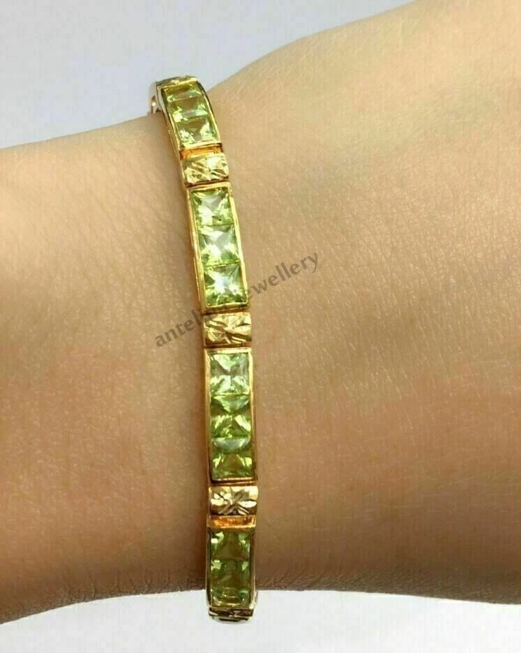 Women's Tennis Bracelet 10Ct Princess Lab Created Peridot 14k Yellow Gold Plated - Image 1 of 4