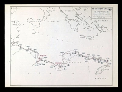 二战地图 80 北非战争 突尼斯 追捕 Alemein Gazala El Agheila 的黎波里 — 第 1/2 张图片