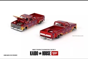 MINI GT KAIDO CHEVROLET SILVERADO DUALLY ON FIRE V1 1/64 Red w/ FLAMES KHMG127 - Picture 1 of 2