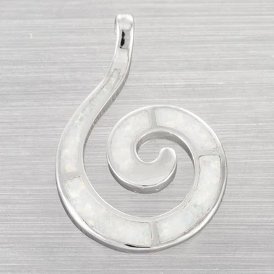 Collar colgante de plata ópalo de fuego blanco en forma de espiral Foto 1 de 4