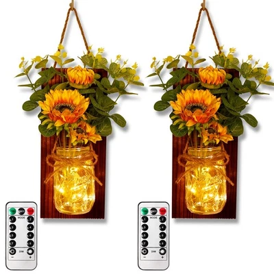 Sunflower Wall Sconces Set of Two, Mason Jar Sconces Farmhouse Wall Decor Com... - Image 1 of 4