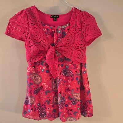 George Lace Shrug Dress Girl's L (10-12) Pink Blue One Piece - Image 1 of 4