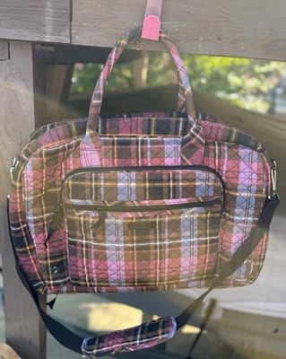Nwt Vera Bradley Deluxe Travel Tote Weekender Duffel Bag Plaid Nice!! - Image 1 of 4