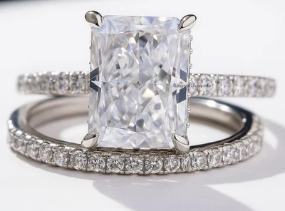 Alianza de boda anillo de diamantes cultivados en laboratorio de 3,40 quilates corte radiante IGI VS1/F oro blanco de 14 k Foto 1 de 4