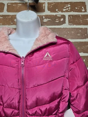 Reebok Reversible Puffer Jacket Girl’s And Pink Faux Fur Winter Coat Sz 10/12 - Image 1 of 4
