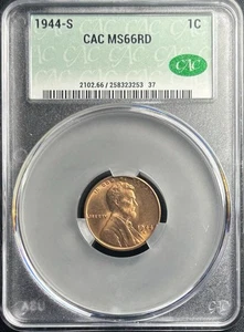 Centavo Lincoln 1944 S CAC MS66 RD centavo trigo rojo CACG - Imagen 1 de 2