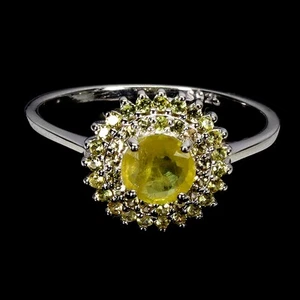 925 Sterling Silver Ring Round Yellow Sapphire 6mm Sapphire Gemstone Size 7.5 - Picture 1 of 14