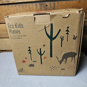 Elk and Friends Eco Kids Divided Porcelain Plates w/Silicone Sleeve & lids 4pk - Picture 1 of 14