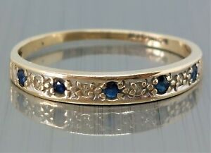 Vintage 9ct Gold Diamond and Sapphire Half Eternity Band Ring, Size O