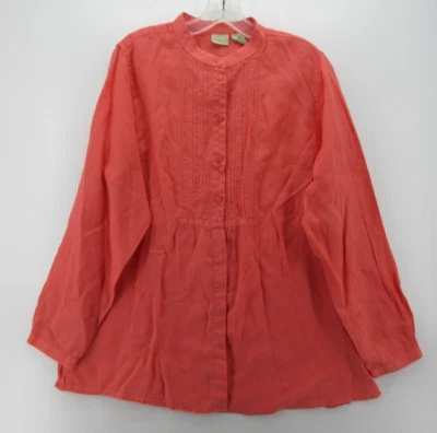Blusa túnica LL Bean Top feminina grande linho rosa colarinho com botões * - Imagem 1 de 4