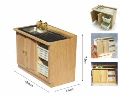 Cesta de lavado de cocina miniatura para casa de muñecas fregadero encimera gabinete de baño 1:12 Foto 1 de 4