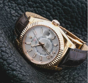 Rolex Sky-Dweller 326135 42mm Rose Gold Silver Dial Leather Bracelet - Picture 1 of 6
