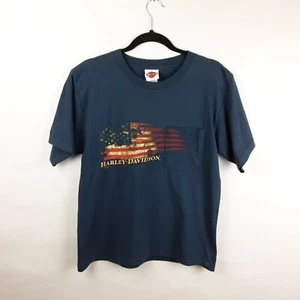 Harley Davidson 2 Sided Flag Graphic Pocket Tee Shirt USA Made Men's Sz M  - Picture 1 of 8