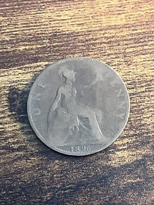 1896 Great Britain Queen Victoria One 1 Penny Bronze Actual Coin TK9762* - Image 1 of 3