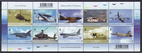 SINGAPORE 2003 AIRCRAFT MILITARY AVIATION OF S'PORE SOUVENIR SHEET 10 STAMP MINT Cover