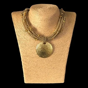 JOAN RIVERS Multi Strang Station Perle gehämmert goldfarben Amulett Anhänger Halskette - Bild 1 von 16