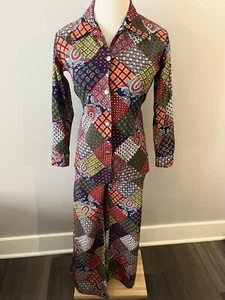 Vintage 60s Patchwork Print Hippie Pants Set Girls Sz 14 Pants 24W 37L. - Picture 1 of 12