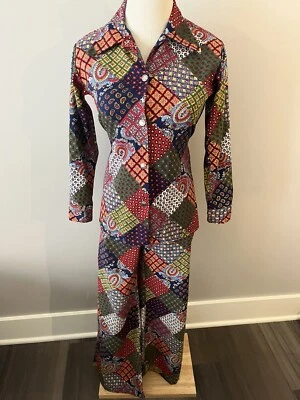 Vintage 60s Patchwork Print Hippie Pants Set Girls Sz 14 Pants 24W 37L. - Image 1 of 4