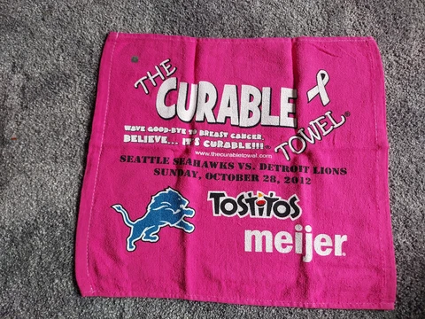 Detroit Lions Pink towel, breast cancer awareness 10/28/2012. The CURABLE towel Cover