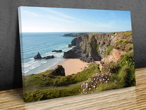 Bedruthan Steps Cornwall Uk canvas mounted canvas print ready to hang - Picture 1 of 8