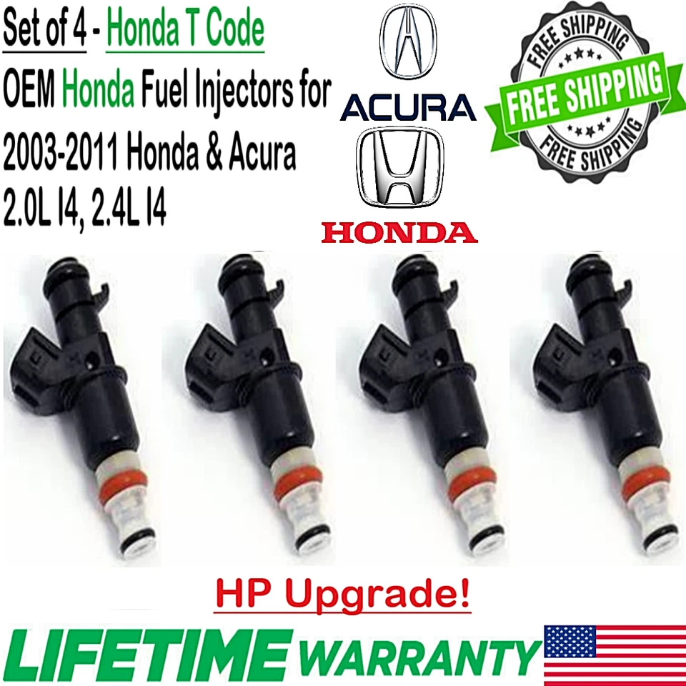 x4 OEM Honda HP Upgrade Fuel Injectors For 2004, 05, 06, 07, 2008 Acura TSX 2.4L - Image 1 of 4