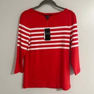 Camiseta de algodón Lauren Ralph Lauren naranja blanca a rayas manga 3/4 para mujer talla S NUEVA - Imagen 1 de 18