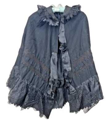 Xale antigo vitoriano feminino inverno lã preta renda seda luto COMO ESTÁ - Imagem 1 de 4