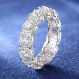 7.30TCW Cushion Cut Moissanite Eternity Wedding Band Ring 14k White Gold Plated - Picture 1 of 9