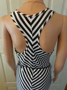 Black & White Striped Print💗Rope Tassel Belt Razor Back Stretch Maxi Dress*JrsL - Picture 1 of 7