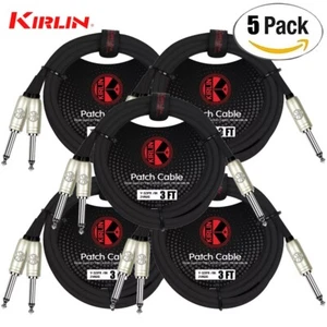 5-PACK Kirlin 3FT 1/4" Mono To Dual 1/4" Mono Noise-Free Y-Cable Y-321 PR-03/BK - Picture 1 of 1
