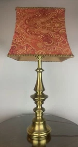 Vintage Stiffel Brass Lamp With Red Paisley Fabric Shade 28” - Picture 1 of 14