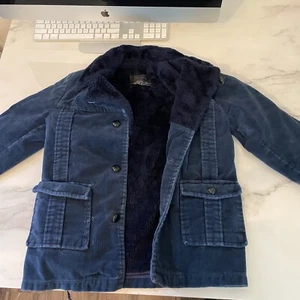 Vintage 70s Sears Youth Size 10 Snap Button Dark Blue Corduroy Fur Jacket - Picture 1 of 7