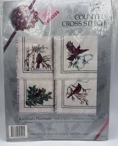 Counted Cross Stitch Kit "Cardinals Placemats"  #50524 Vintage - Picture 1 of 4