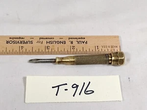 Vintage Brass Handle Slotted Screwdriver 1/8” Tip 3.5” Long Knurling (916) - Picture 1 of 12